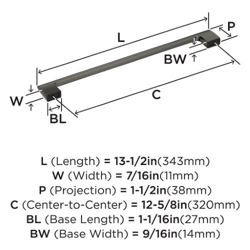Riva Zinc Graphite Cabinet Pull 18