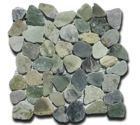 Green Jade Flat Pebble Mosaic - 12" x 12"