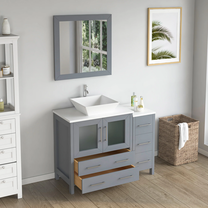 CVC Solid Wood Grey Bathroom Cabinet Grey
