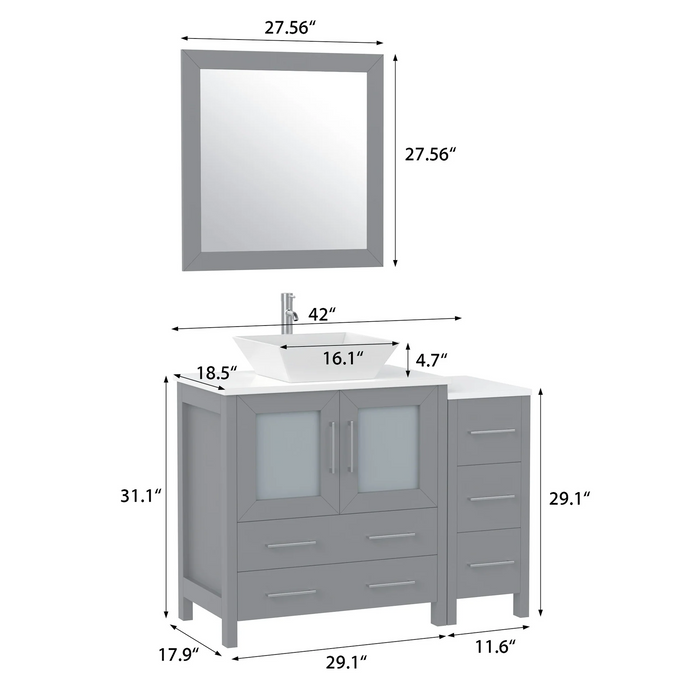 CVC Solid Wood Grey Bathroom Cabinet Grey