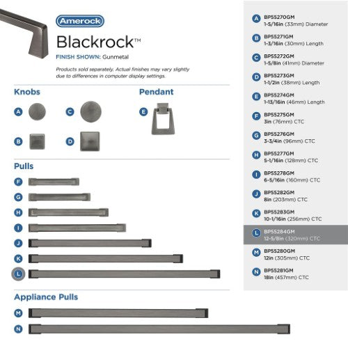 Blackrock Zinc Gunmetal Cabinet Pull 36