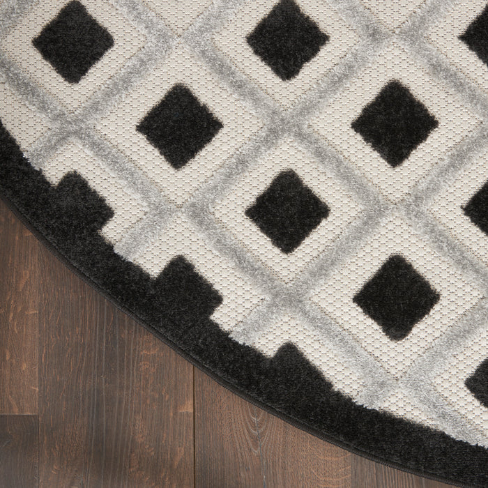 Aloha ALH26 Black White Polypropylene Modern Area Rug - 8 Ft x Round