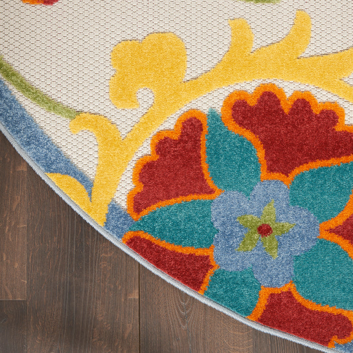 Aloha ALH17 Ivory / Multi Polypropylene Farmhouse Area Rug - 8 Ft x Round