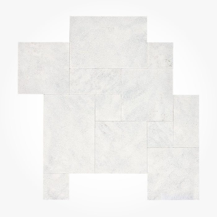 Ice White Sandblasted & Brushed Marble Paver Versailles Pattern