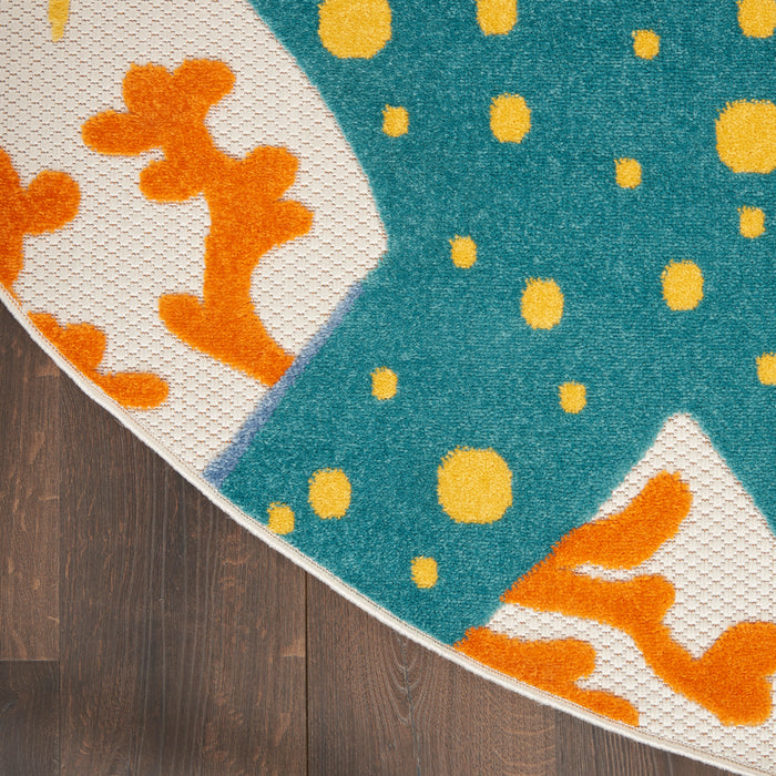 Aloha ALH24 Multicolor Polypropylene Coastal, Nautical & Beach Area Rug - 4 Ft x Round