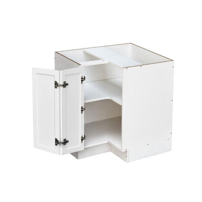 Shady White Wood Corner Lazy Susan Base Cabinet 2