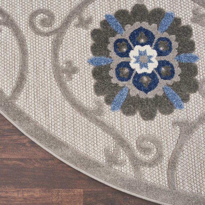 Aloha ALH19 Grey / Blue Polypropylene Contemporary Area Rug - 8 Ft x Round