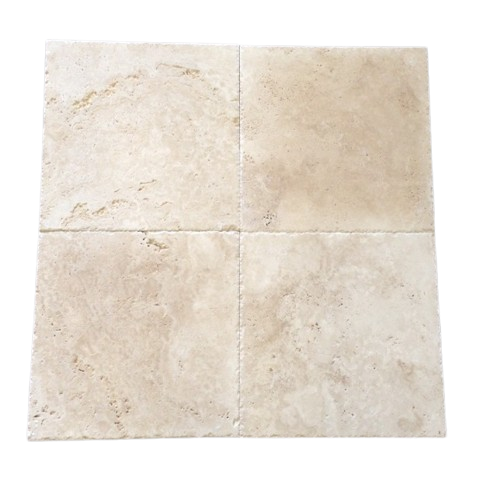 Full Tile Sample - Ivory Cross Cut Travertine Tile - 8" x 8" x 3/8" Chiseled & Brushed