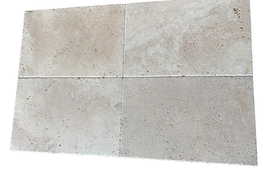 Full Tile Sample - Ivory Cross Cut Travertine Tile - 8" x 8" x 3/8" Chiseled & Brushed