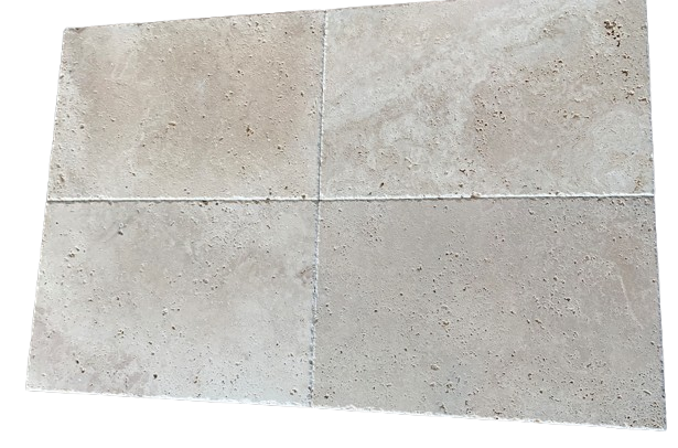 Full Tile Sample - Ivory Cross Cut Travertine Tile - 8" x 8" x 3/8" Chiseled & Brushed