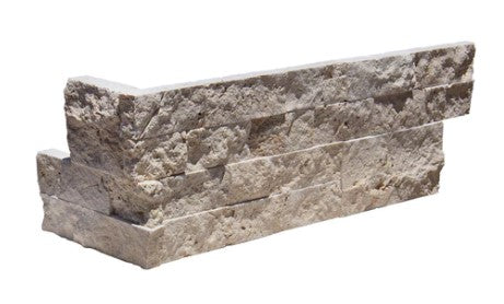 Ivory Split Face Travertine Ledgestone Corner - 6" x 24"