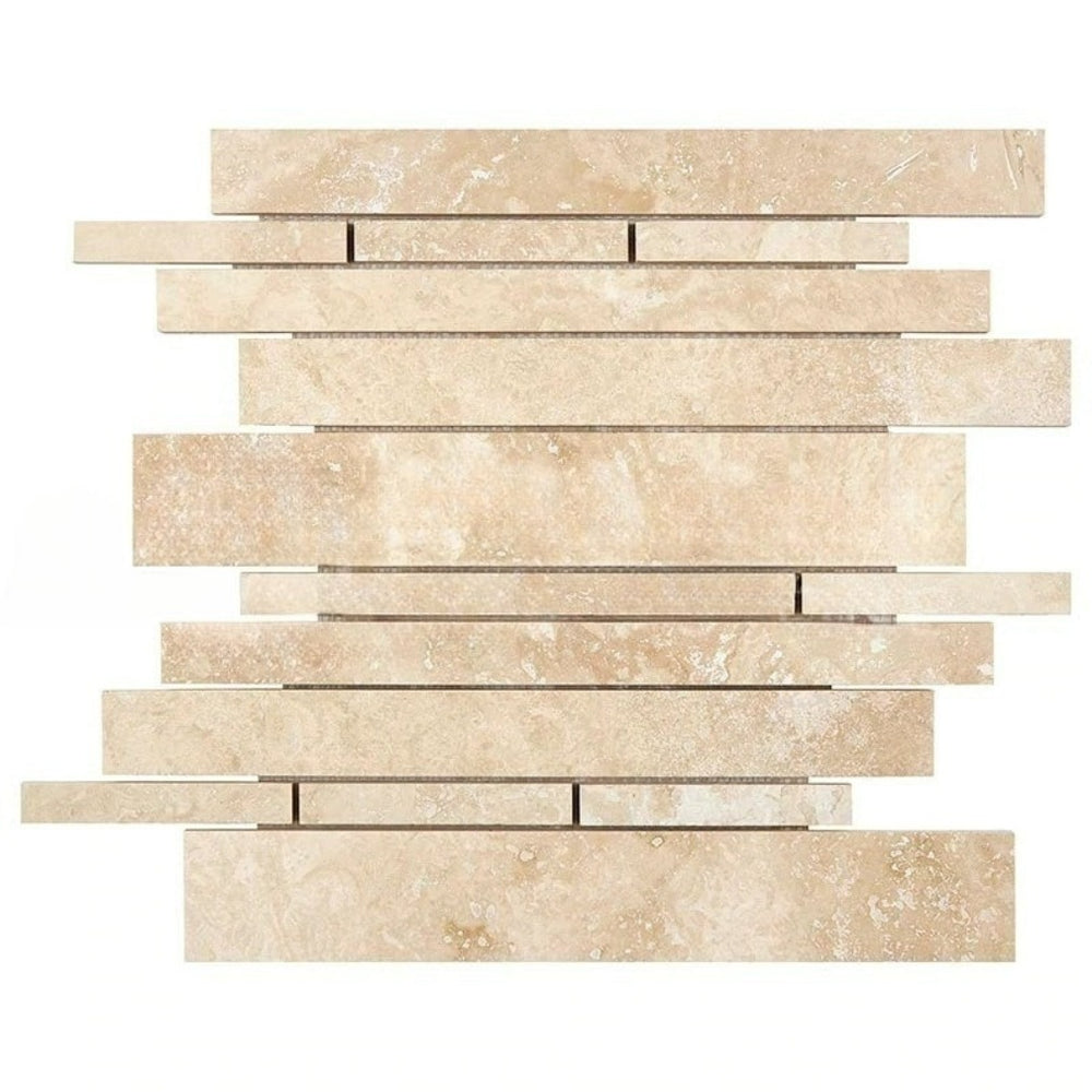 Full Sheet Sample - Ivory Travertine Mosaic - Linear Filled & Honed