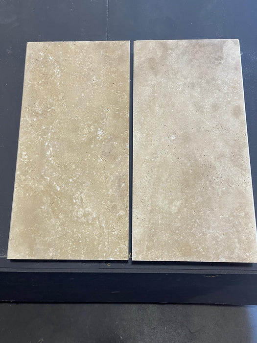 Ivory Modern Eased Edge Unfilled & Honed Travertine Coping - 16" x 24" x 5 CM 