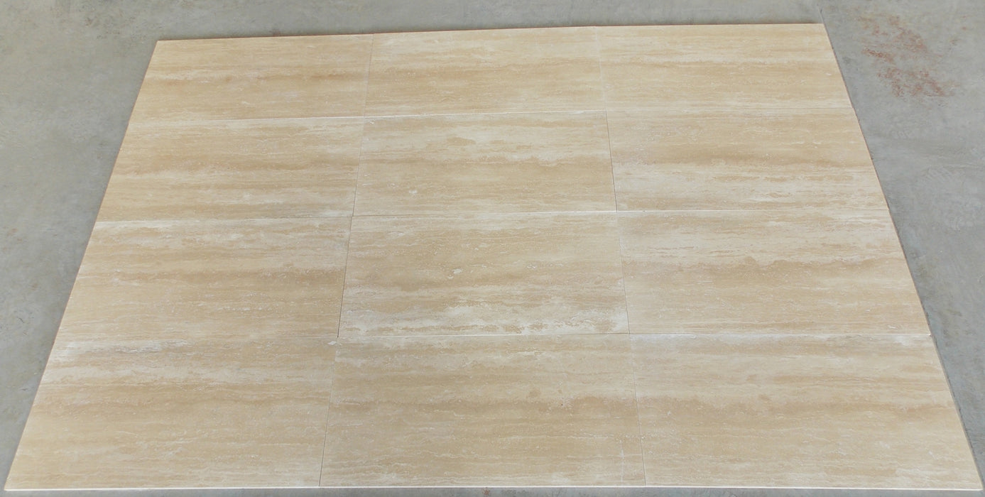 Ivory Spazzolato Travertine Tile - 12" x 24" x 1/2" Filled & Honed