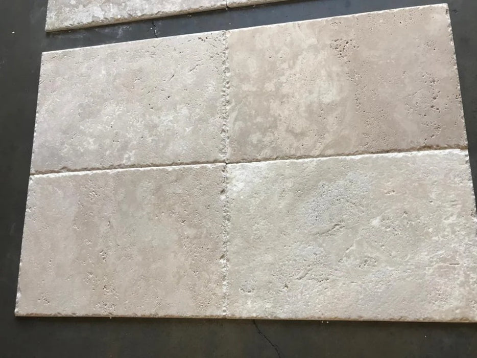 Ivory Cross Cut Travertine Tile Chiseled & Brushed 2