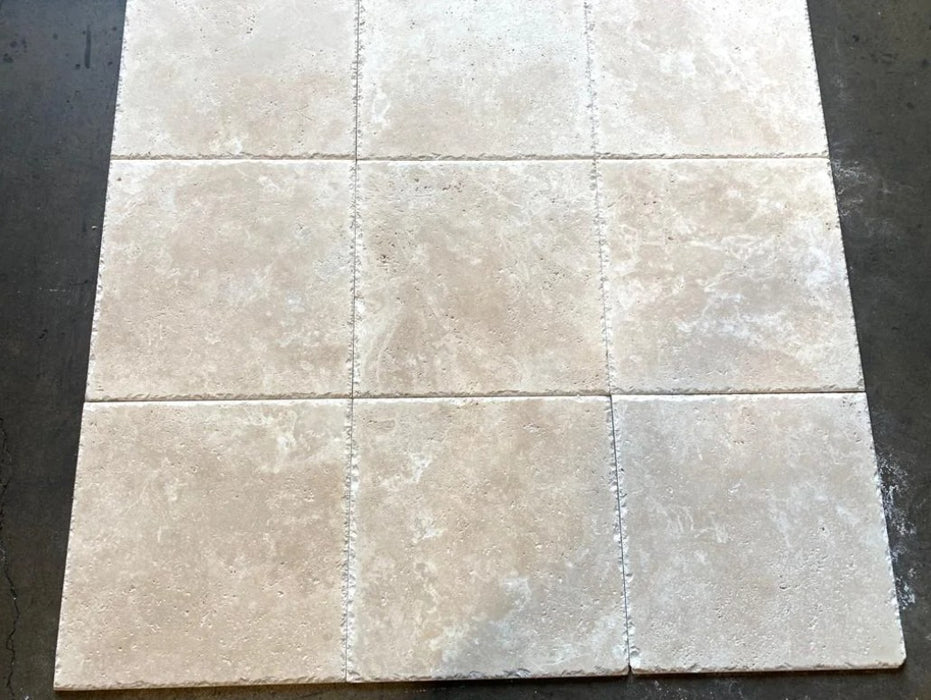 Ivory Cross Cut Travertine Tile Chiseled & Brushed 1