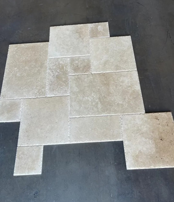 Ivory Cross Cut Travertine Versailles Pattern Chiseled & Brushed 1