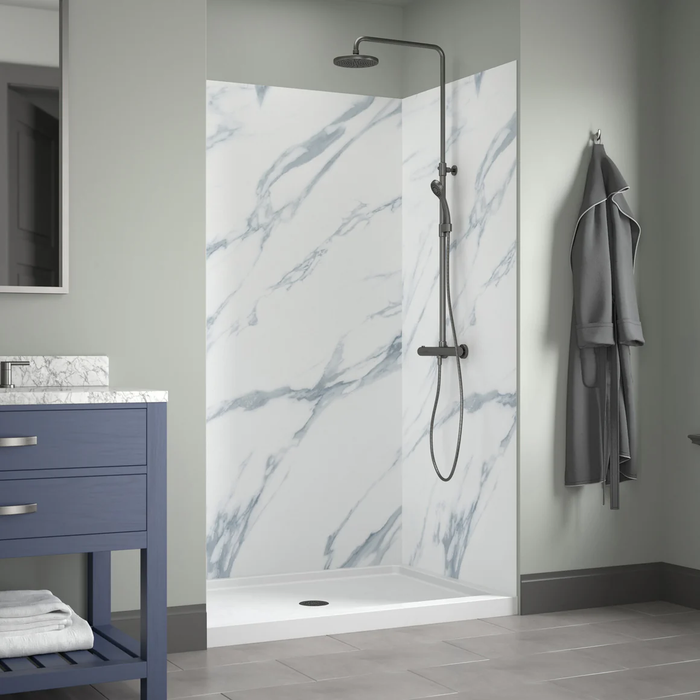 Jetcoat Core Carrara White 5 Piece Glue Up Composite Shower Wall - 48" x 34" x 78"