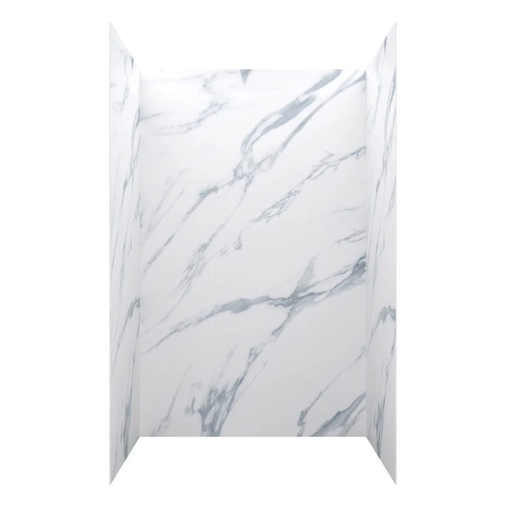 Jetcoat Core Carrara White 5 Piece Glue Up Composite Shower Wall - 48" x 34" x 78"