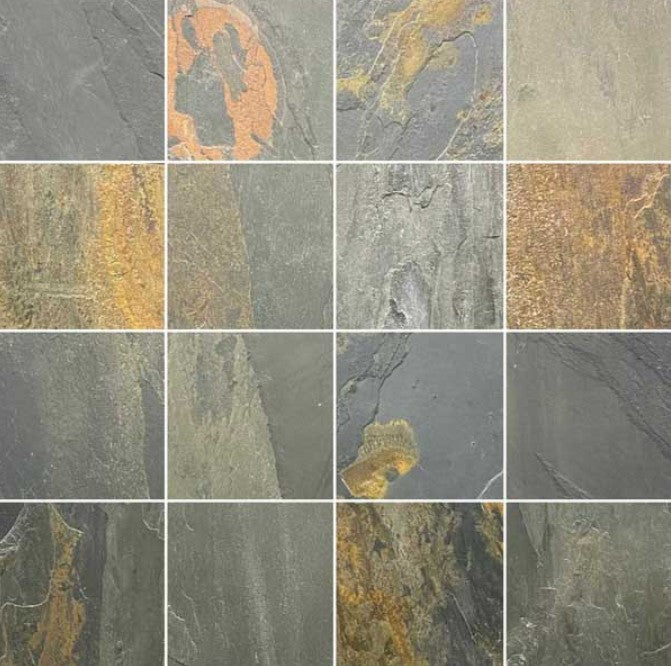 Full Tile Sample - Kashmir Slate Tile - 16" x 16" x 3/8" Natural Cleft Face with Gauged Back