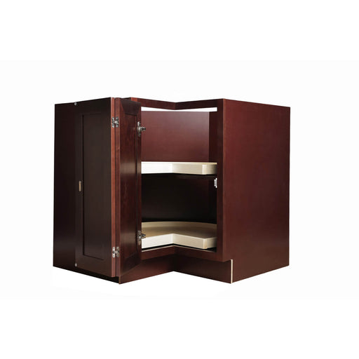 Chocolate Mahogany Wood Corner Lazy Susan Base Cabinet 1