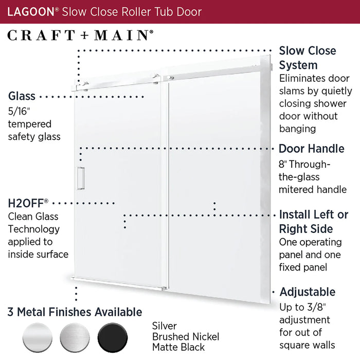 Lagoon Glass & Aluminum Silver Shower Door Silver 4
