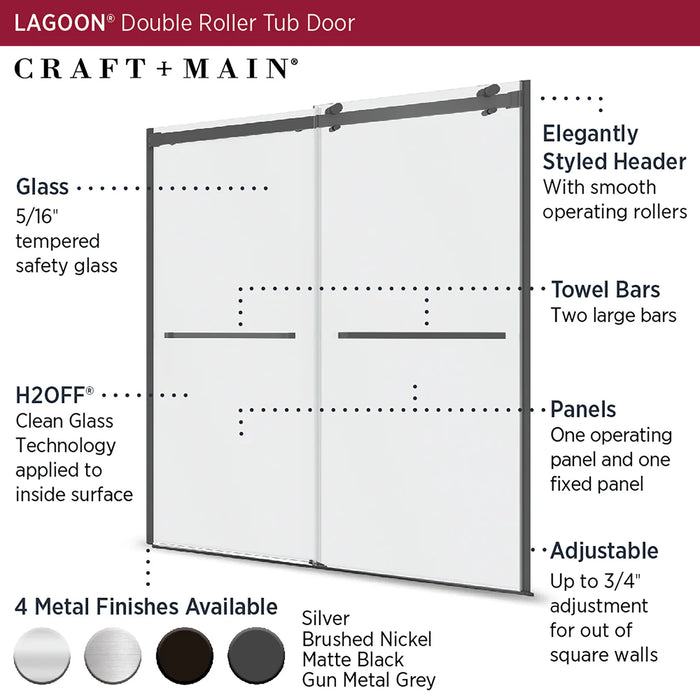 Lagoon Glass & Aluminum Gun Metal Grey Shower Door Gun Metal Grey 3