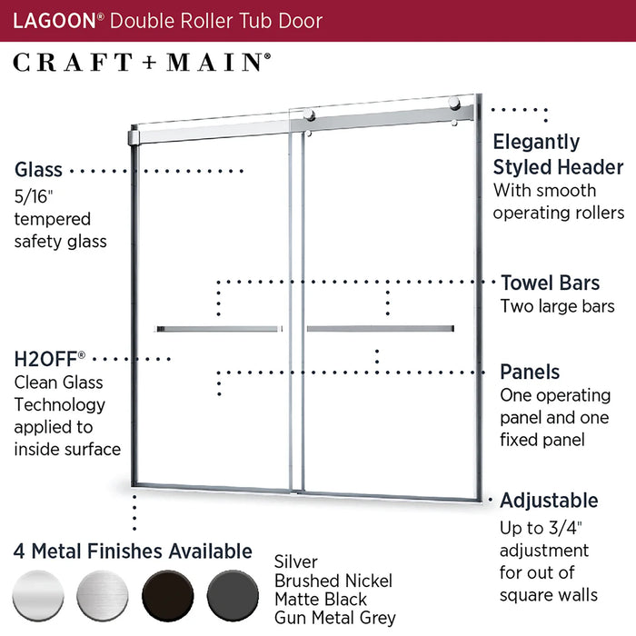 Lagoon Glass & Aluminum Silver Shower Door Silver 3
