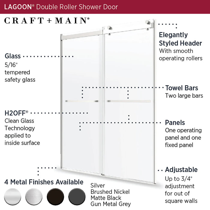 Lagoon Glass & Aluminum Silver Shower Door Silver 3
