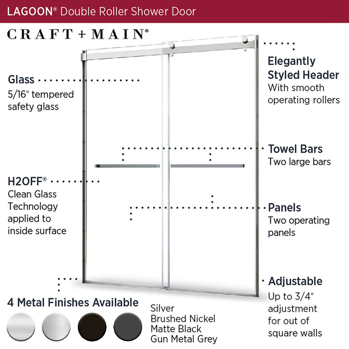 Lagoon Glass & Aluminum Silver Shower Door Silver 6