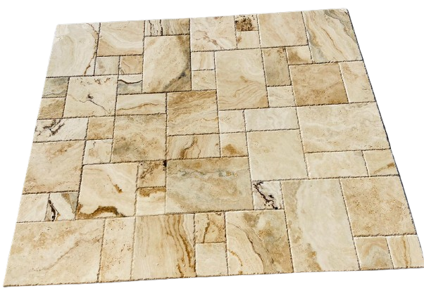 Leonardo Grey Travertine Versailles Pattern Chiseled & Brushed 1