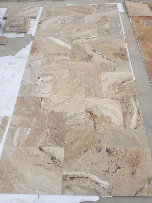 Chiseled & Brushed Leonardo Travertine Versailles Pattern