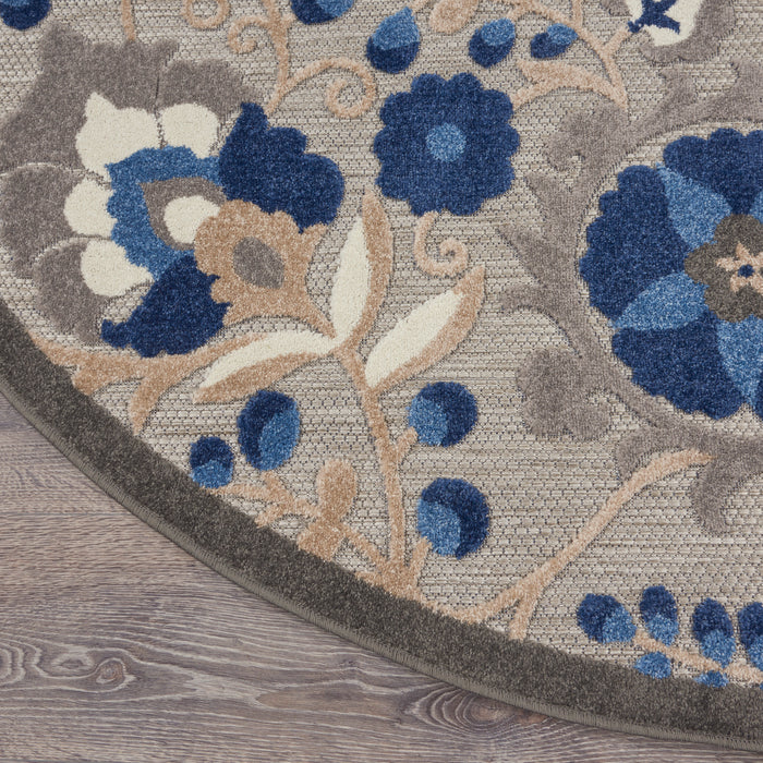 Aloha ALH17 Natural / Blue Polypropylene Farmhouse Area Rug - 4 Ft x Round