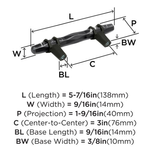 Carrione Zinc Marble Black / Black Bronze Cabinet Pull 10