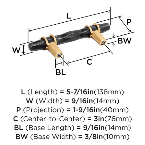 Carrione Zinc Marble Black / Champagne Bronze Cabinet Pull 7