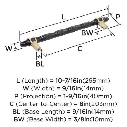 Carrione Zinc Marble Black / Golden Champagne Cabinet Pull 11