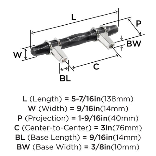 Carrione Zinc Marble Black / Polished Chrome Cabinet Pull 7