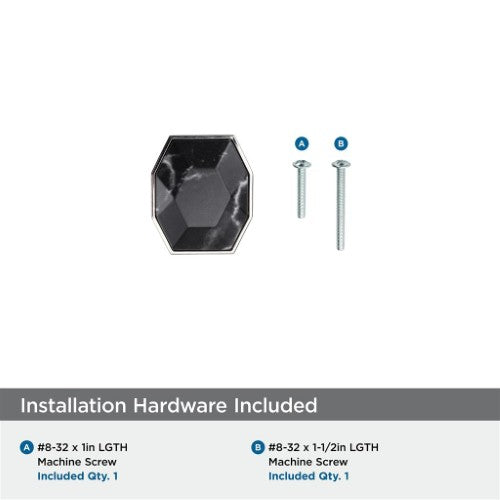 Carrione Zinc Marble Black / Polished Nickel Cabinet Knob 5