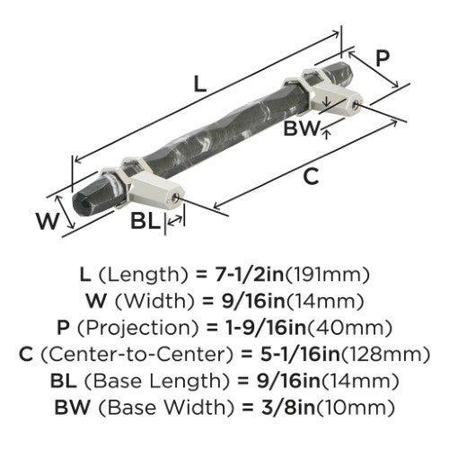 Carrione Zinc Marble Black / Polished Nickel Cabinet Pull 8