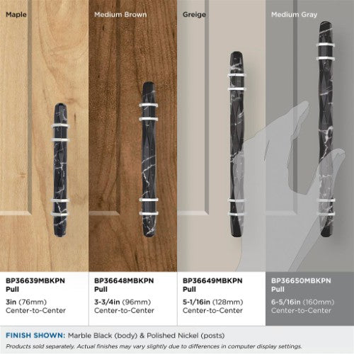 Carrione Zinc Marble Black / Polished Nickel Cabinet Pull 30