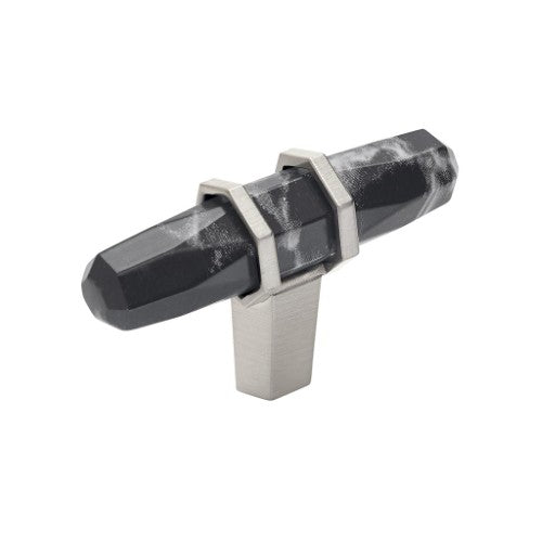 Carrione Zinc Marble Black / Satin Nickel Cabinet Knob 2