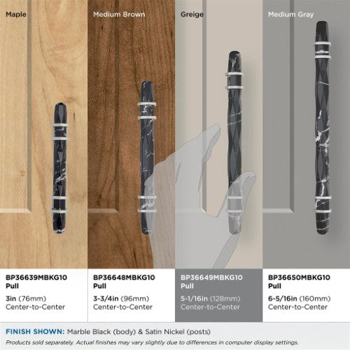Carrione Zinc Marble Black / Satin Nickel Cabinet Pull 30
