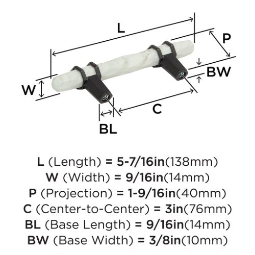 Carrione Zinc Marble White / Black Bronze Cabinet Pull 10