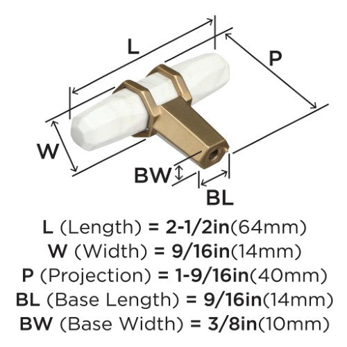 Carrione Zinc Marble White / Golden Champagne Cabinet Knob 2