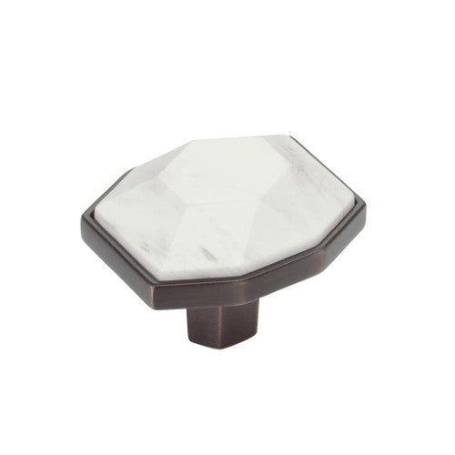 Carrione Zinc Marble White / Oil Rubbed Bronze Cabinet Knob 1