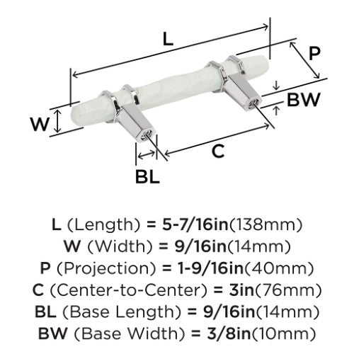 Carrione Zinc Marble White / Polished Chrome Cabinet Pull 7