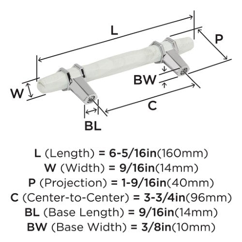 Carrione Zinc Marble White / Polished Chrome Cabinet Pull 10