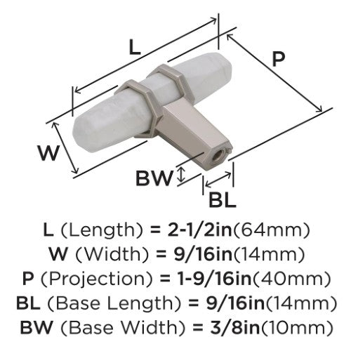 Carrione Zinc Marble White / Polished Nickel Cabinet Knob 2