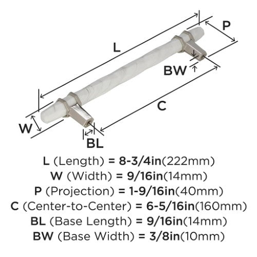 Carrione Zinc Marble White / Polished Nickel Cabinet Pull 8