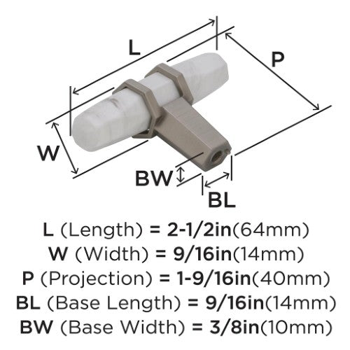 Carrione Zinc Marble White / Satin Nickel Cabinet Knob 2